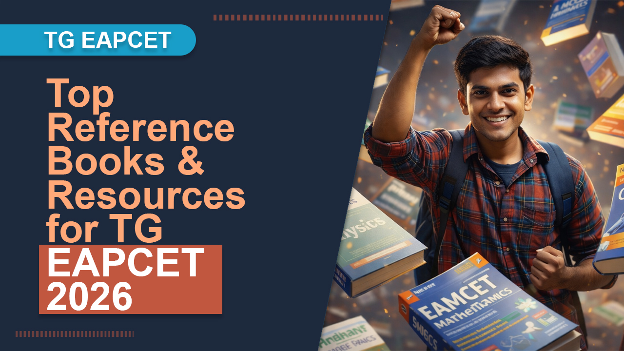 Top reference books and study resources for TG EAPCET 2026 exam preparation including best texts for Engineering (Maths, Physics, Chemistry), Agriculture & Pharmacy (Biology, Physics, Chemistry) with practice guides and mock test sources 